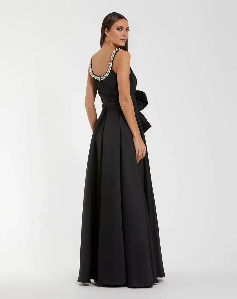 Modern A-Line Pearl Neck Sleeveless Backless Floor-Length Prom Dress